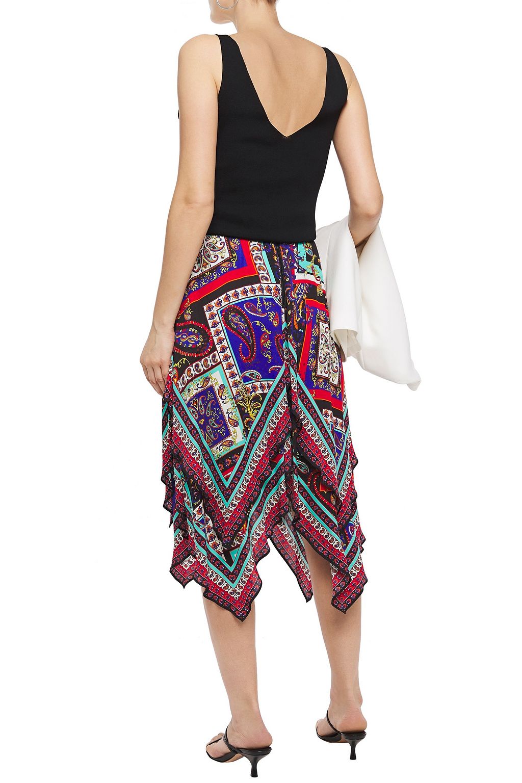 ALICE + OLIVIA Maura asymmetric tiered printed crepe de chine skirt