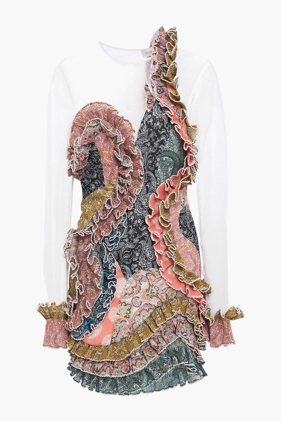 zimmermann - tulle-paneled ruffled printed plissé-organza mini dress - multicolor - 1