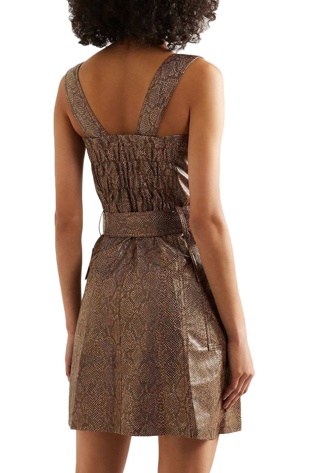 NANUSHKA Lorena belted snake-effect vegan leather mini dress
