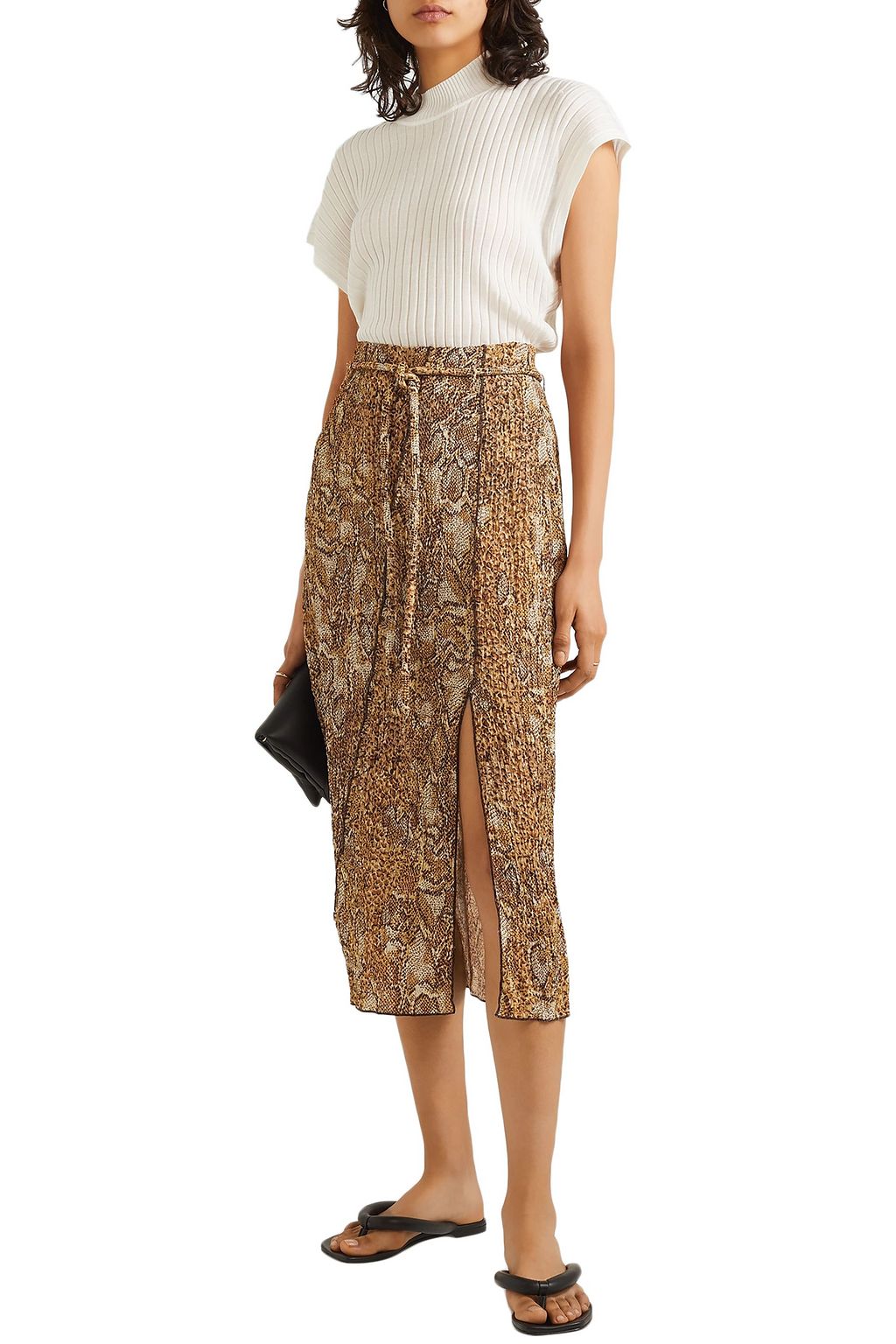 NANUSHKA Indira snake-print crinkled-voile midi skirt