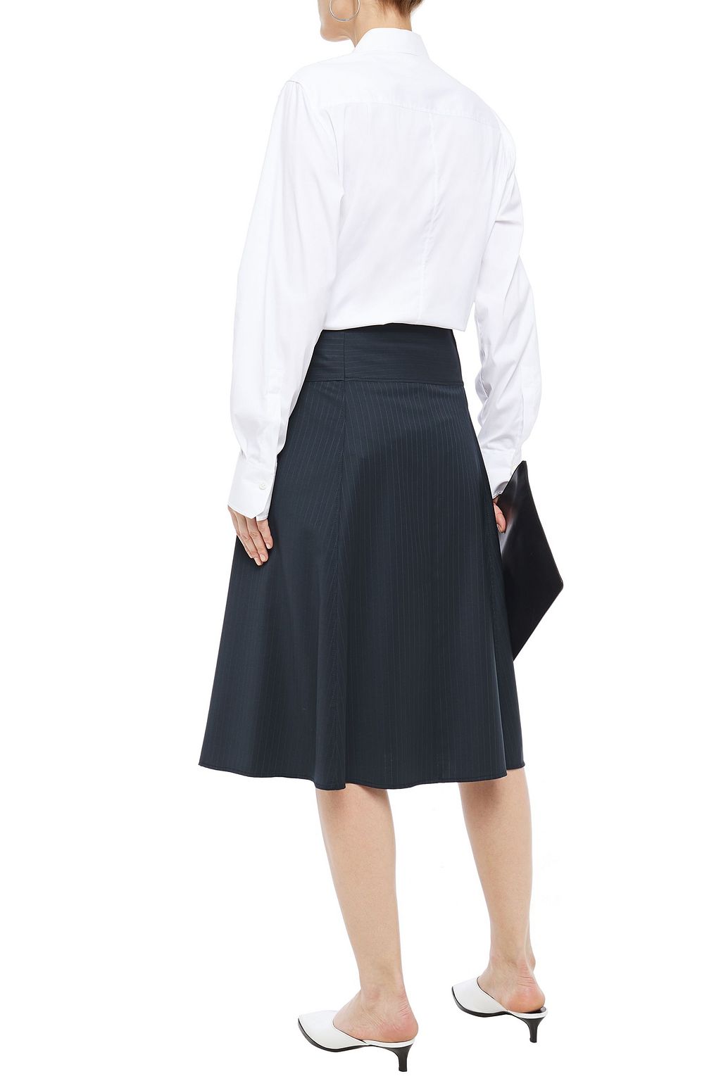 JOSEPH Wrap-effect pinstriped wool-blend twill midi skirt