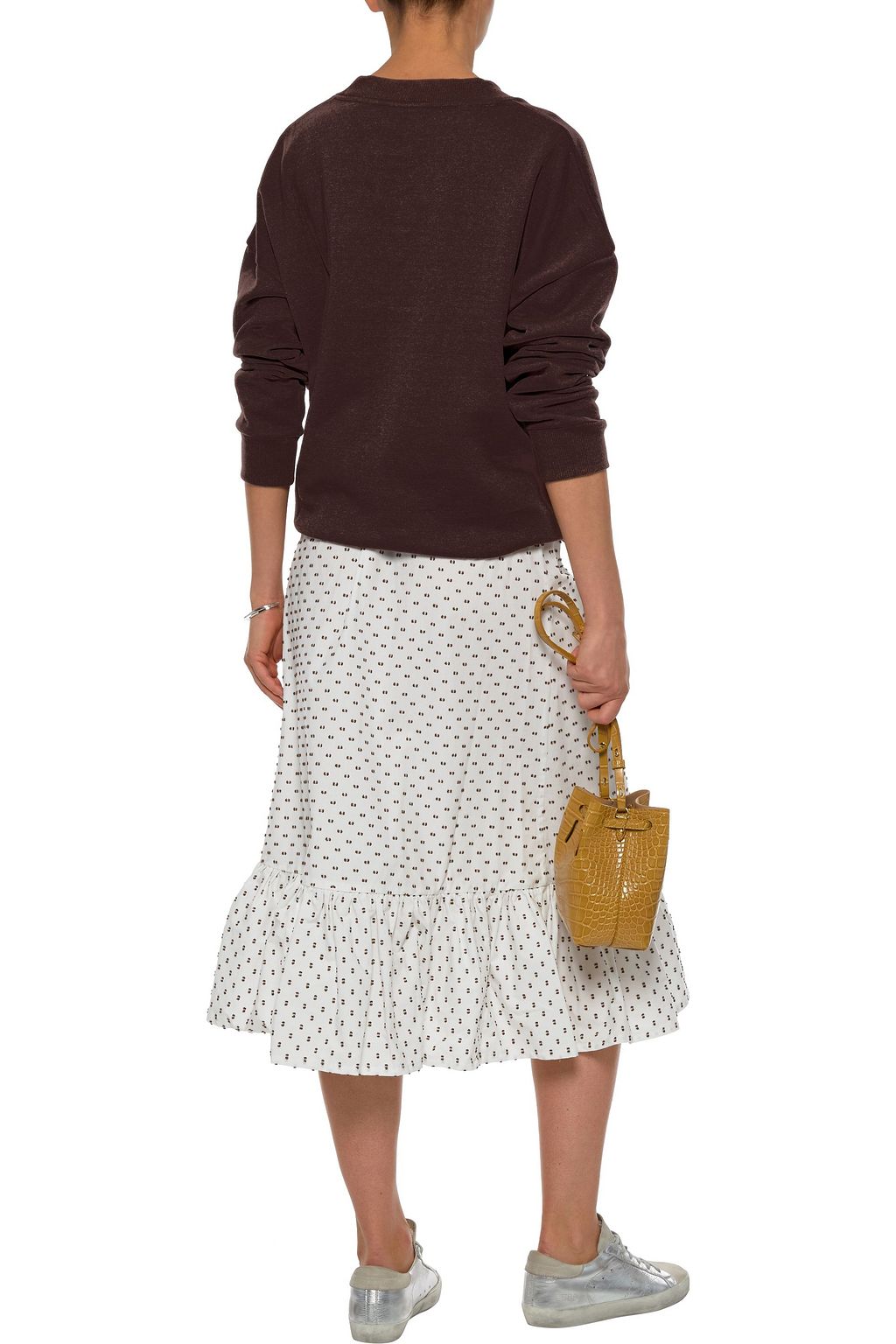 BAUM UND PFERDGARTEN Shakira ruffled fil coupé cotton-poplin midi wrap skirt