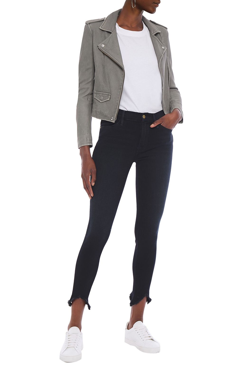 FRAME Le High Double Triangle frayed mid-rise skinny jeans