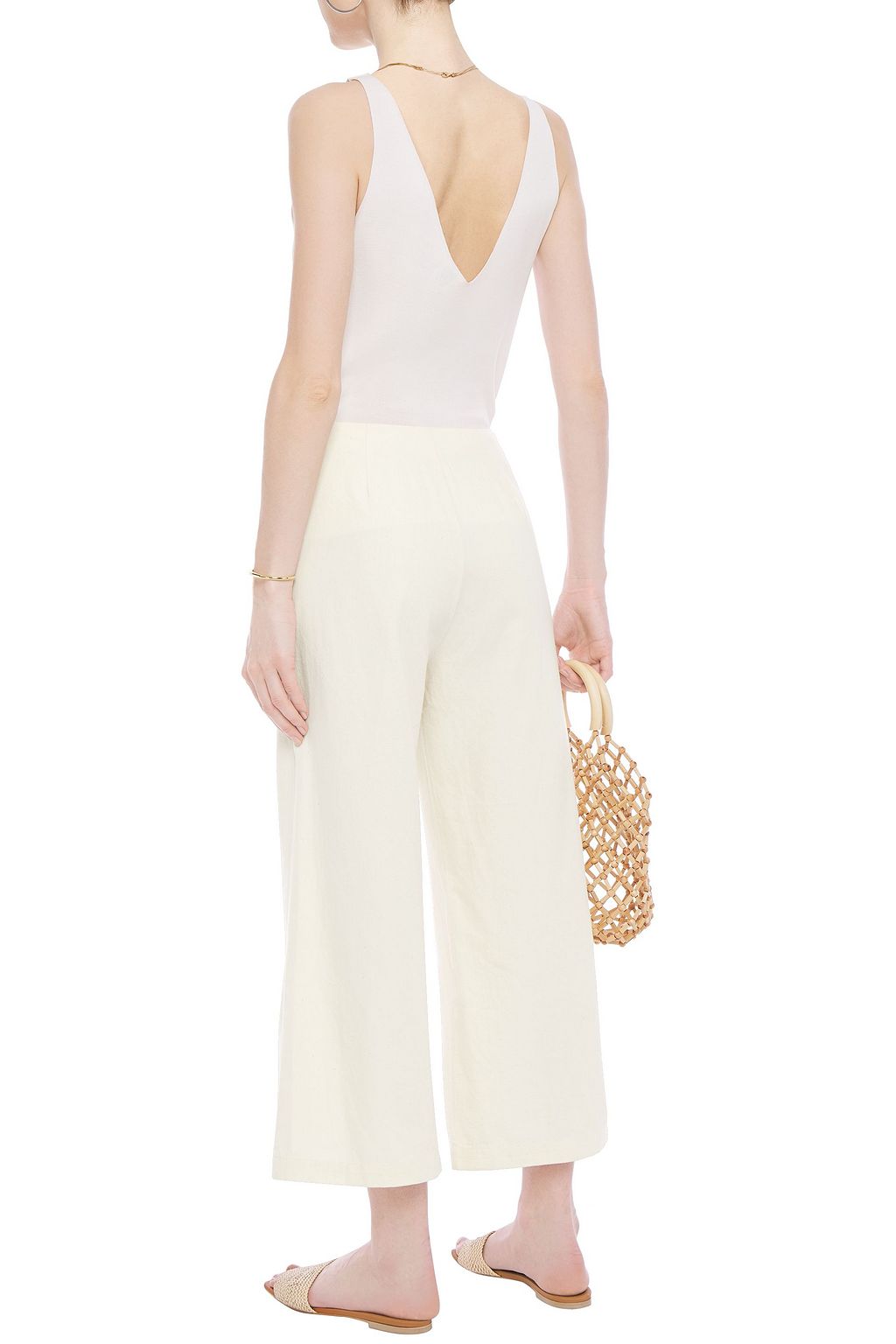 MARYSIA Lace-up cotton-twill wide-leg pants