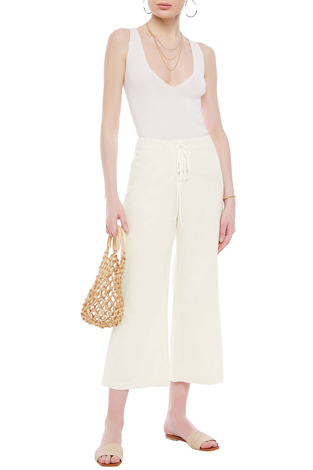 MARYSIA Lace-up cotton-twill wide-leg pants