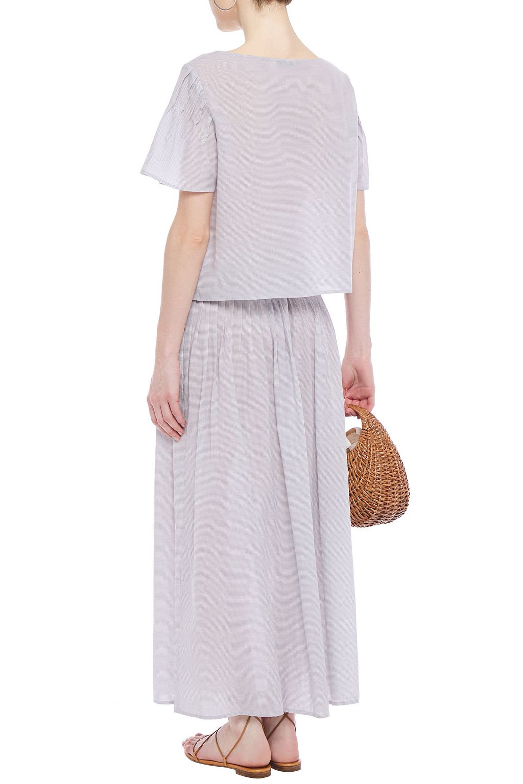 MARYSIA Pleated gingham Tencel and cotton-blend midi skirt