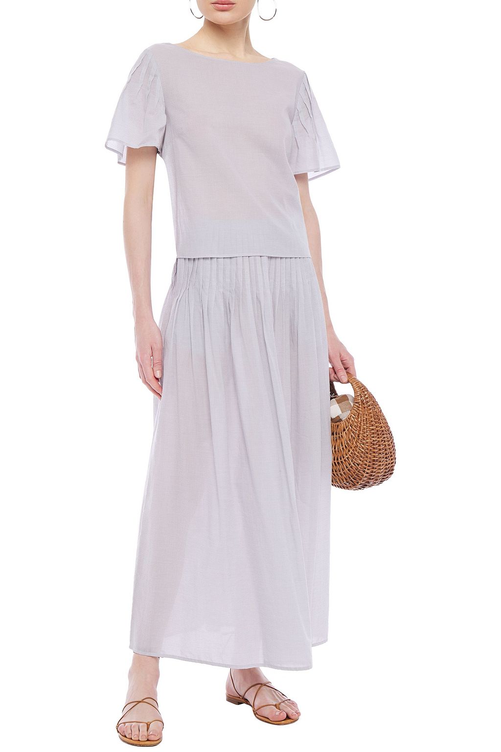 MARYSIA Pleated gingham Tencel and cotton-blend midi skirt