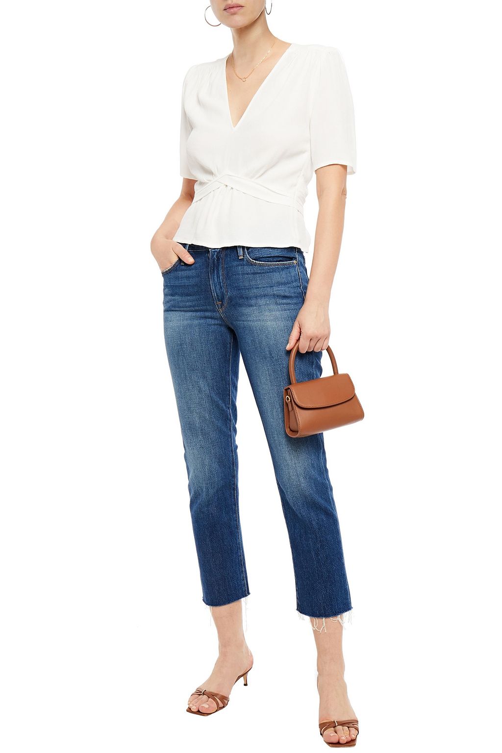 FRAME Le Nouveau cropped faded high-rise straight-leg jeans