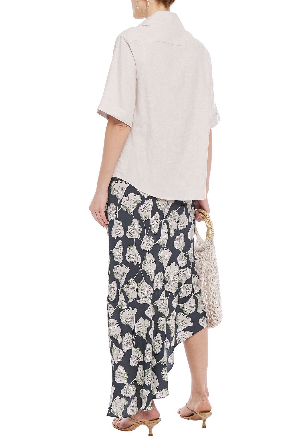 CHARLI Yvonne asymmetric printed crepe de chine midi skirt