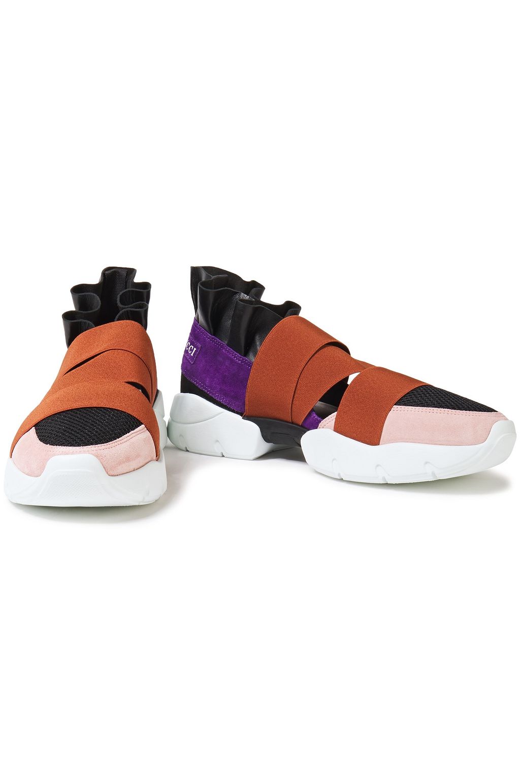 PUCCI City Up ruffled leather, suede and mesh slip-on sneakers