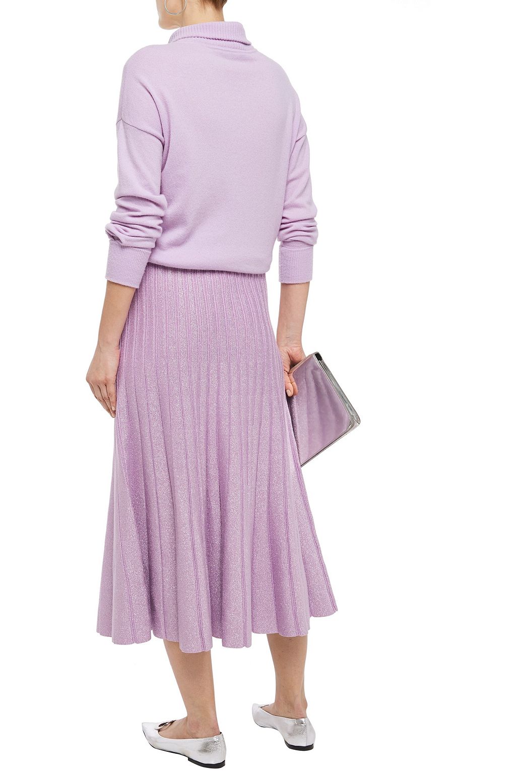 RONNY KOBO Metallic ribbed-knit midi skirt