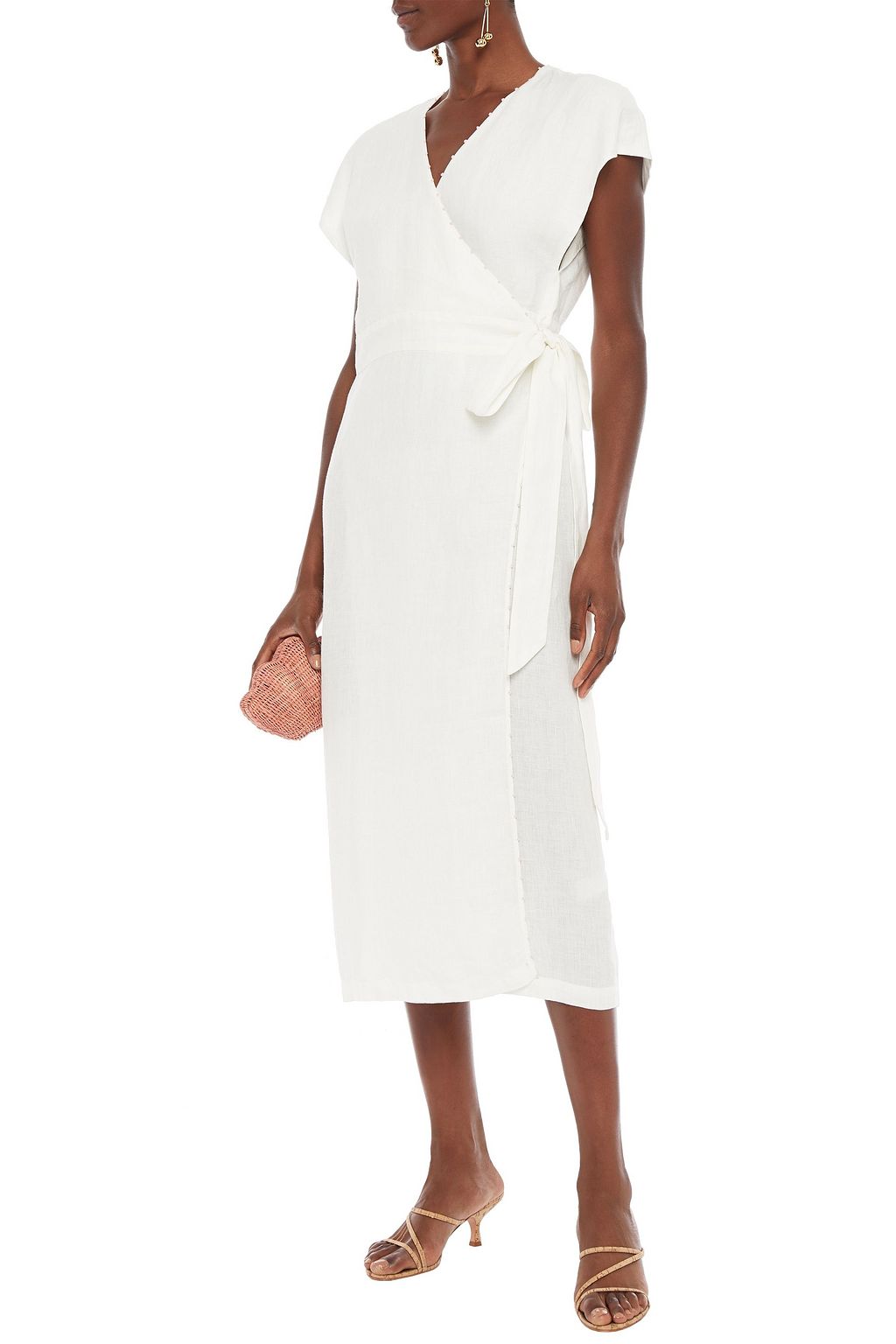 linen midi wrap dress