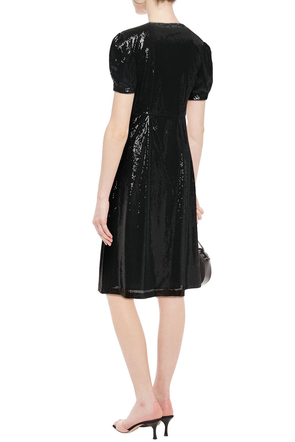 HVN Gathered sequined woven dress