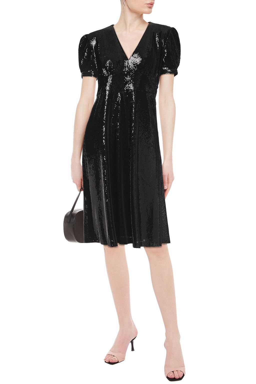 HVN Gathered sequined woven dress