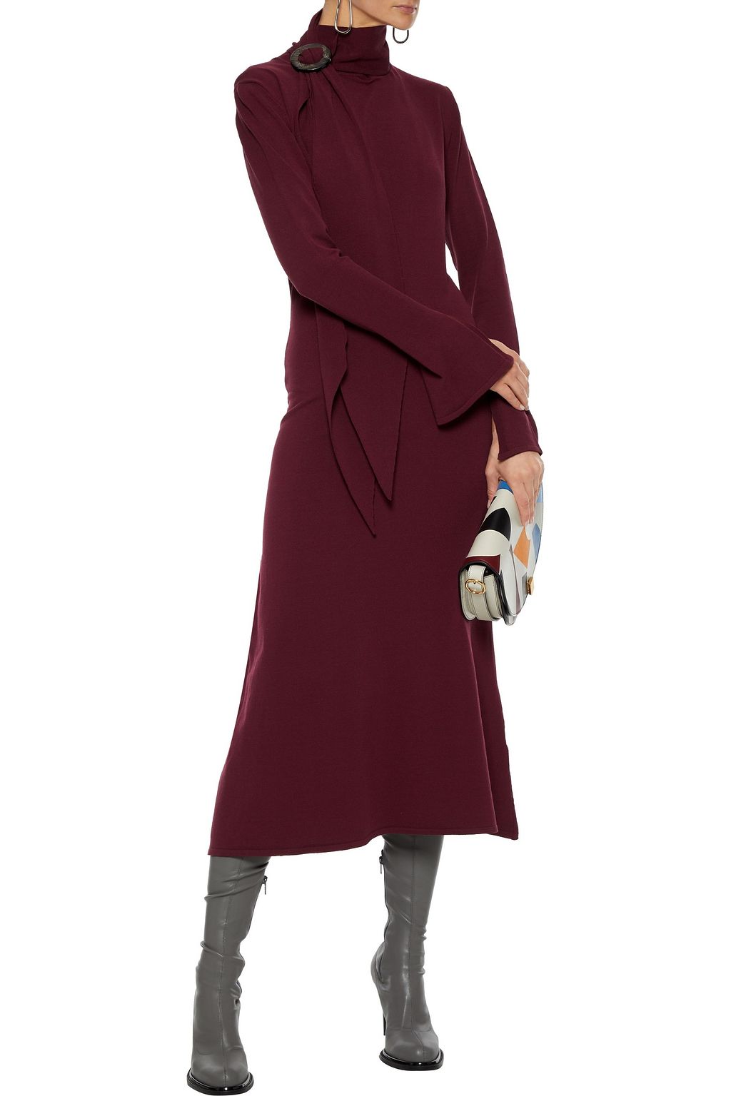 ELLERY Emmersion tie-neck embellished stretch-knit midi dress