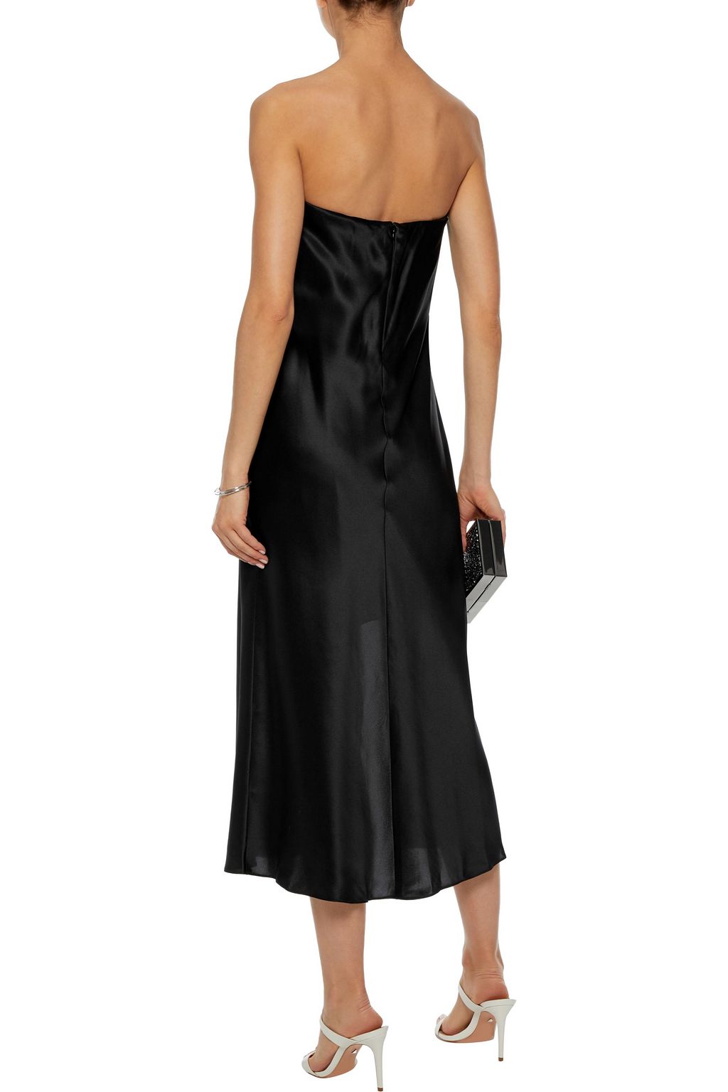 black strapless wrap dress