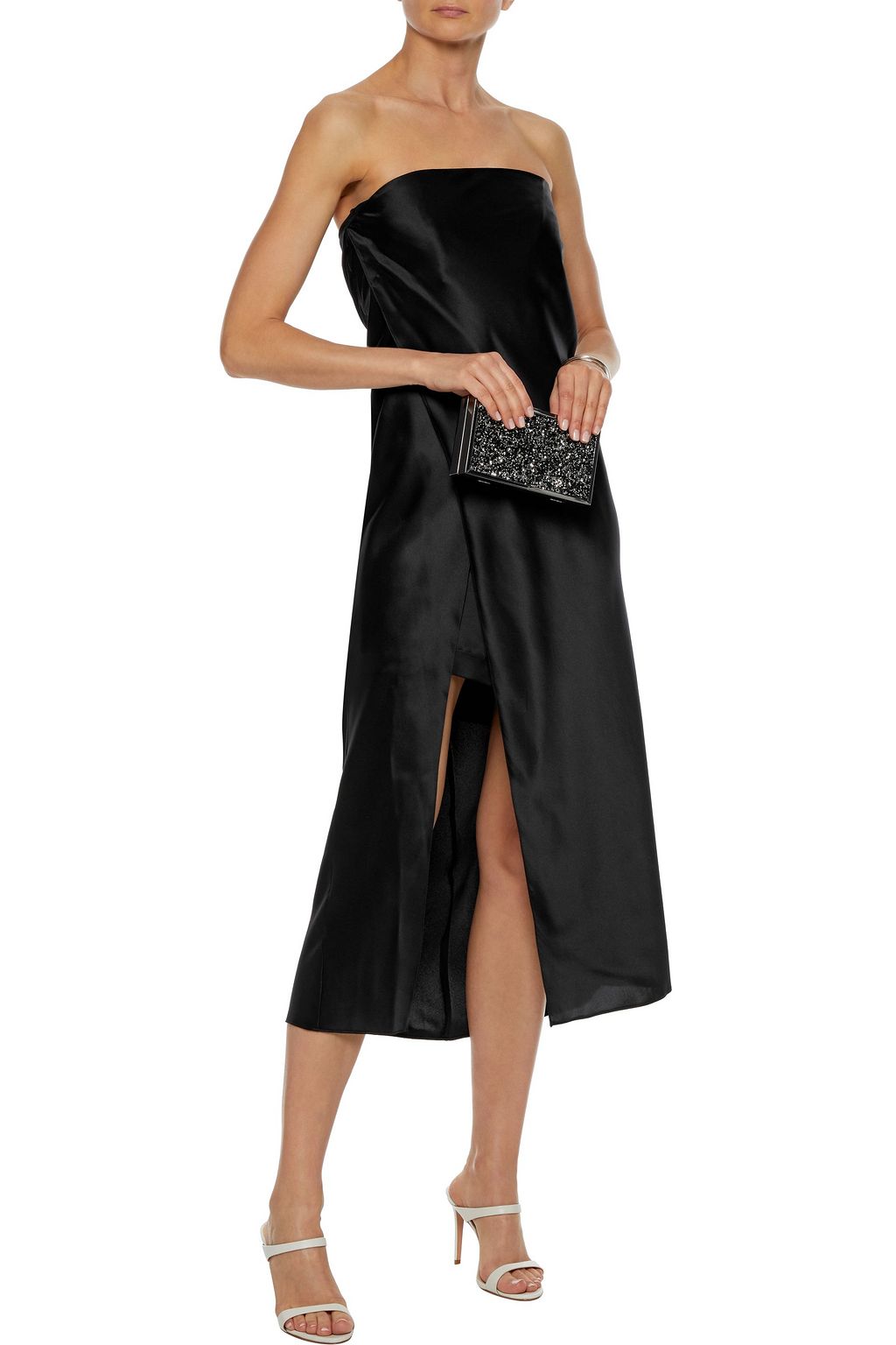 MICHELLE MASON Wrap-effect strapless silk-satin midi dress