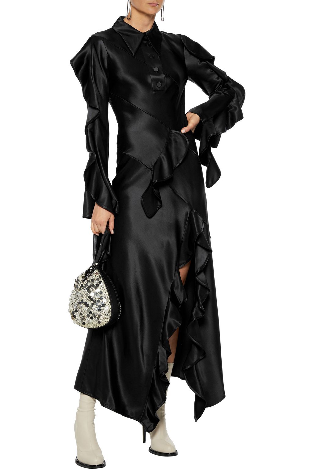 ELLERY Temptress ruffle-trimmed paneled satin maxi dress