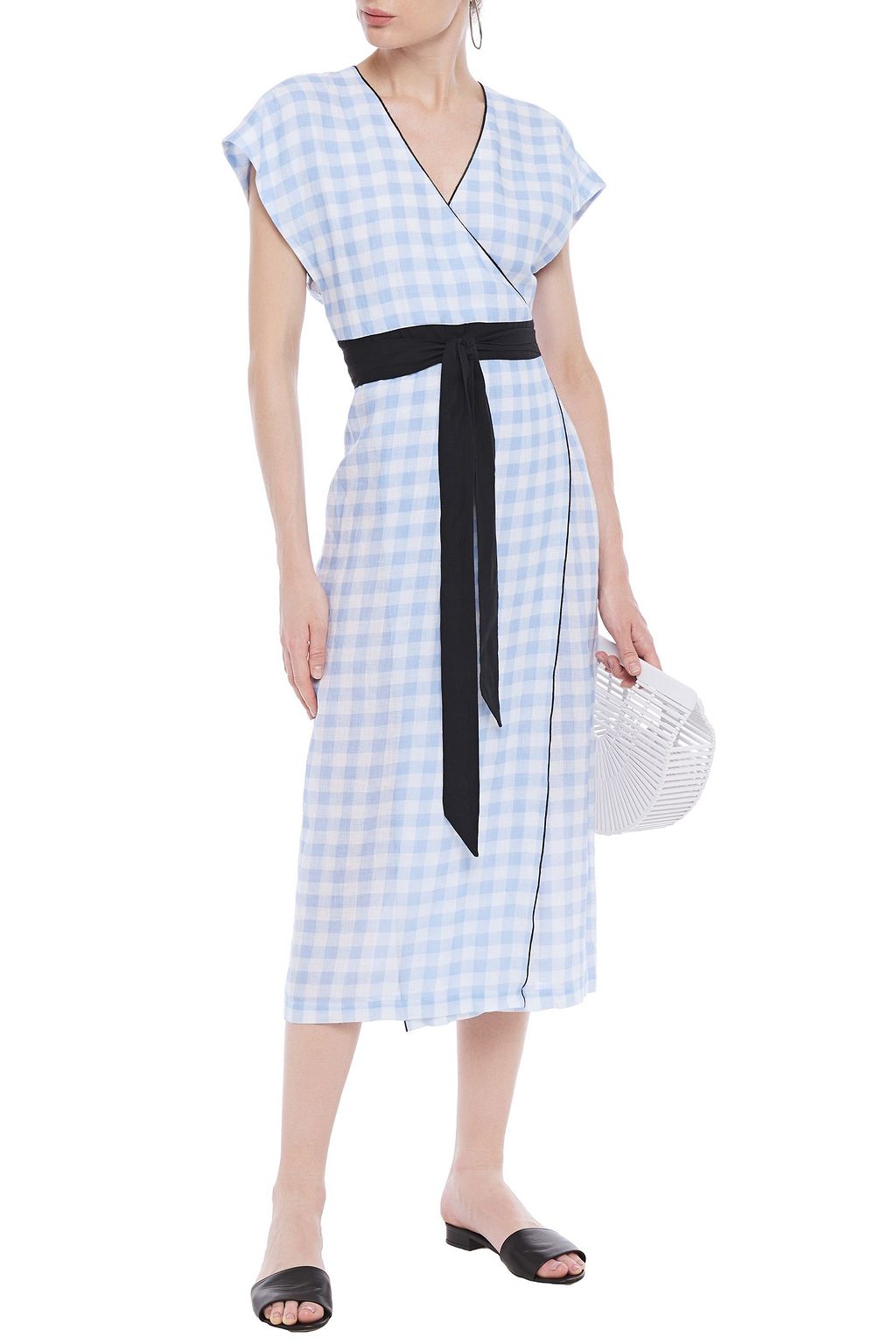 MARYSIA Gingham linen midi wrap dress