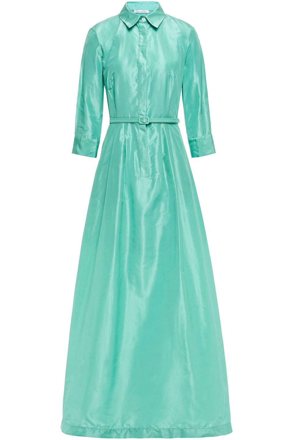 Oscar De La Renta Woman Flared Belted Silk-taffeta Gown Jade Size 6