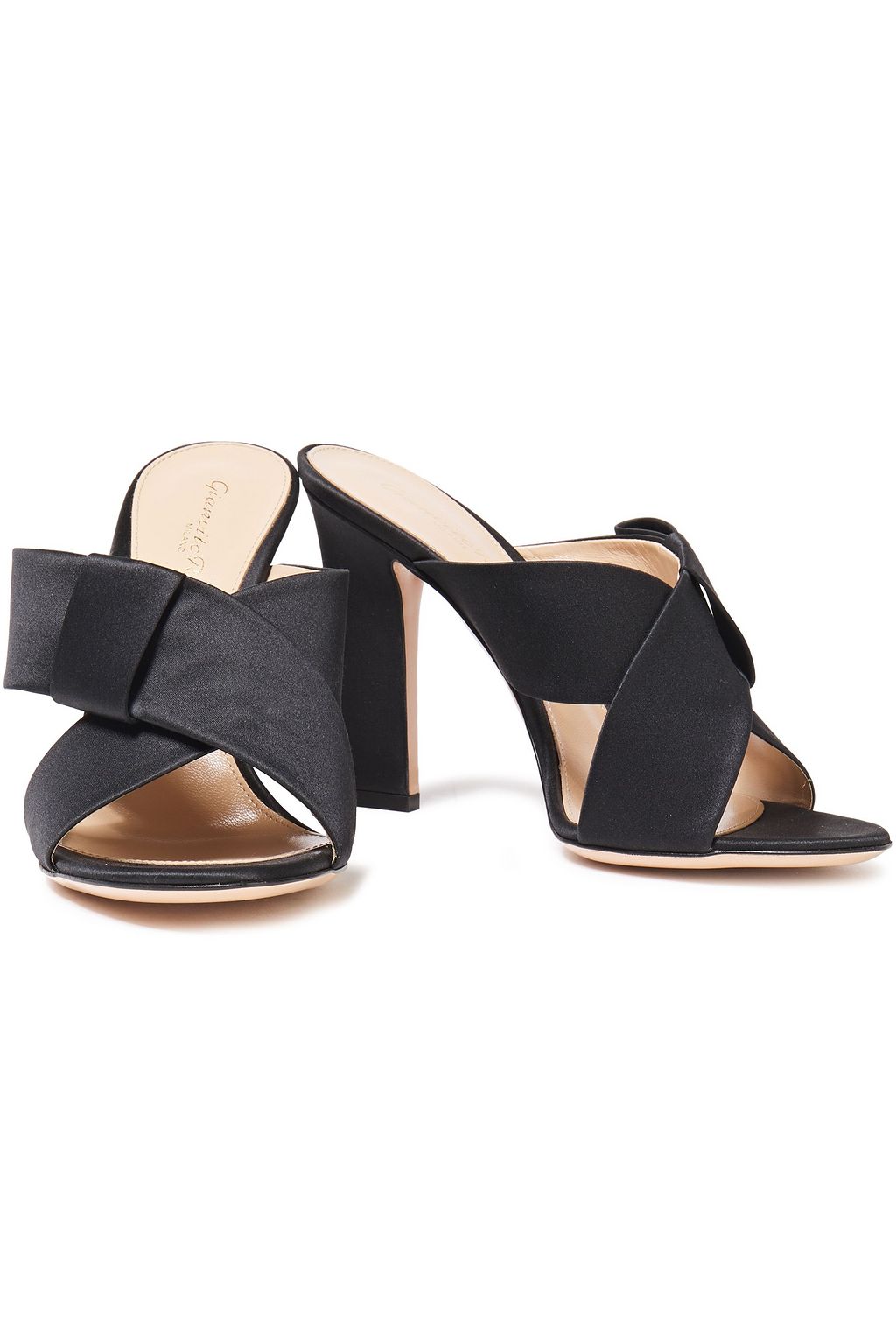 GIANVITO ROSSI Obi bow-embellished silk-satin mules