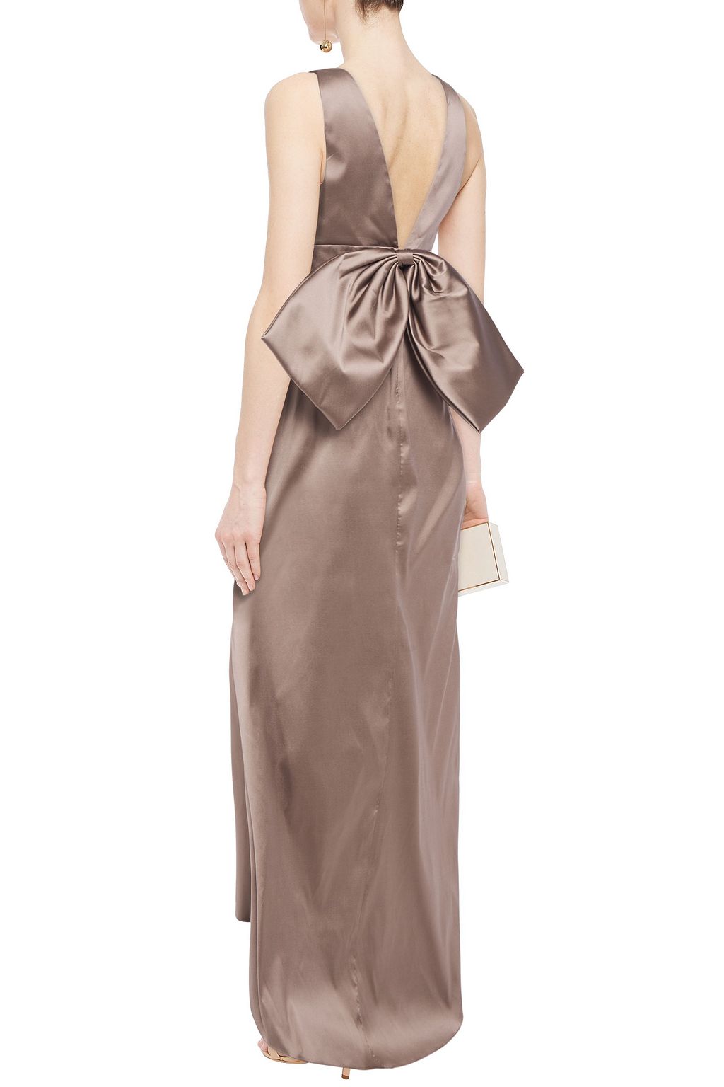 SACHIN & BABI Bow-embellished pleated satin-twill gown