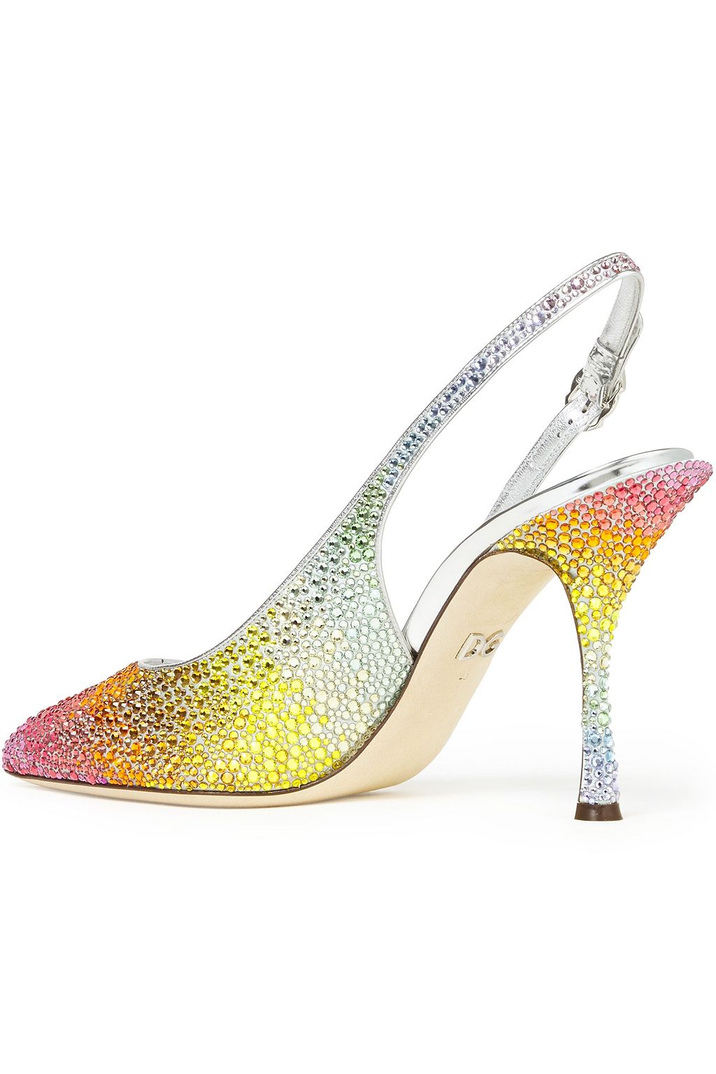 DOLCE&GABBANA Dégradé crystal-embellished satin slingback pumps