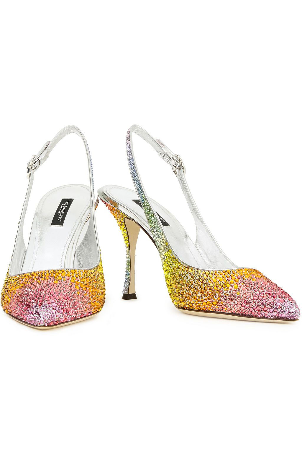 DOLCE&GABBANA Dégradé crystal-embellished satin slingback pumps
