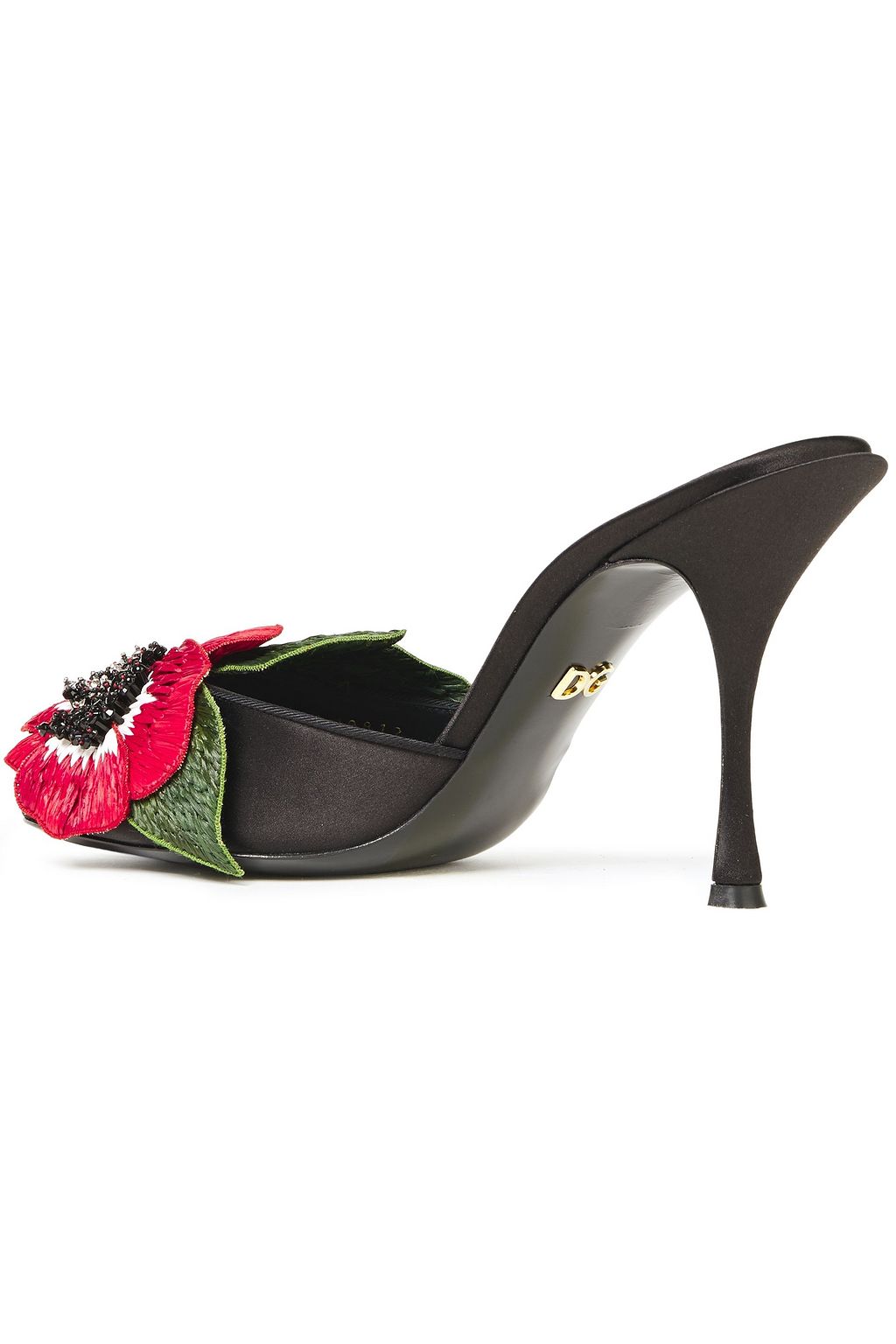 DOLCE&GABBANA Floral-appliquéd satin mules