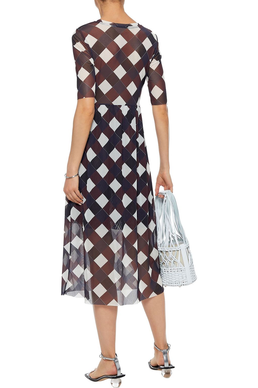 BAUM UND PFERDGARTEN Janeth checked stretch-mesh midi dress