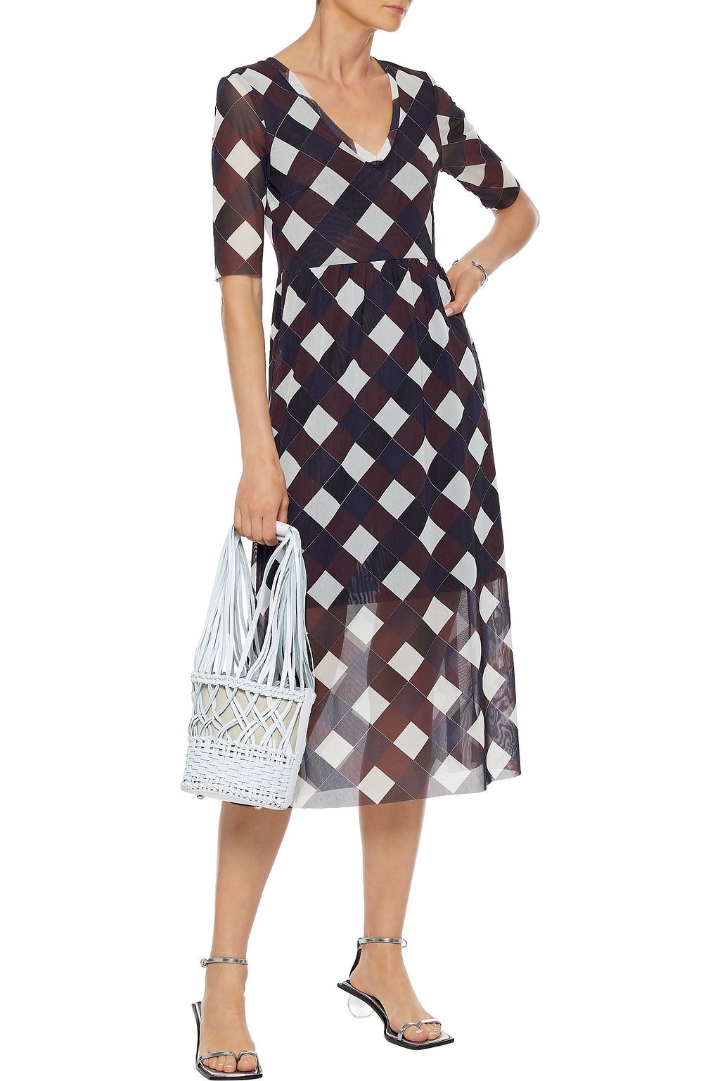 BAUM UND PFERDGARTEN Janeth checked stretch-mesh midi dress