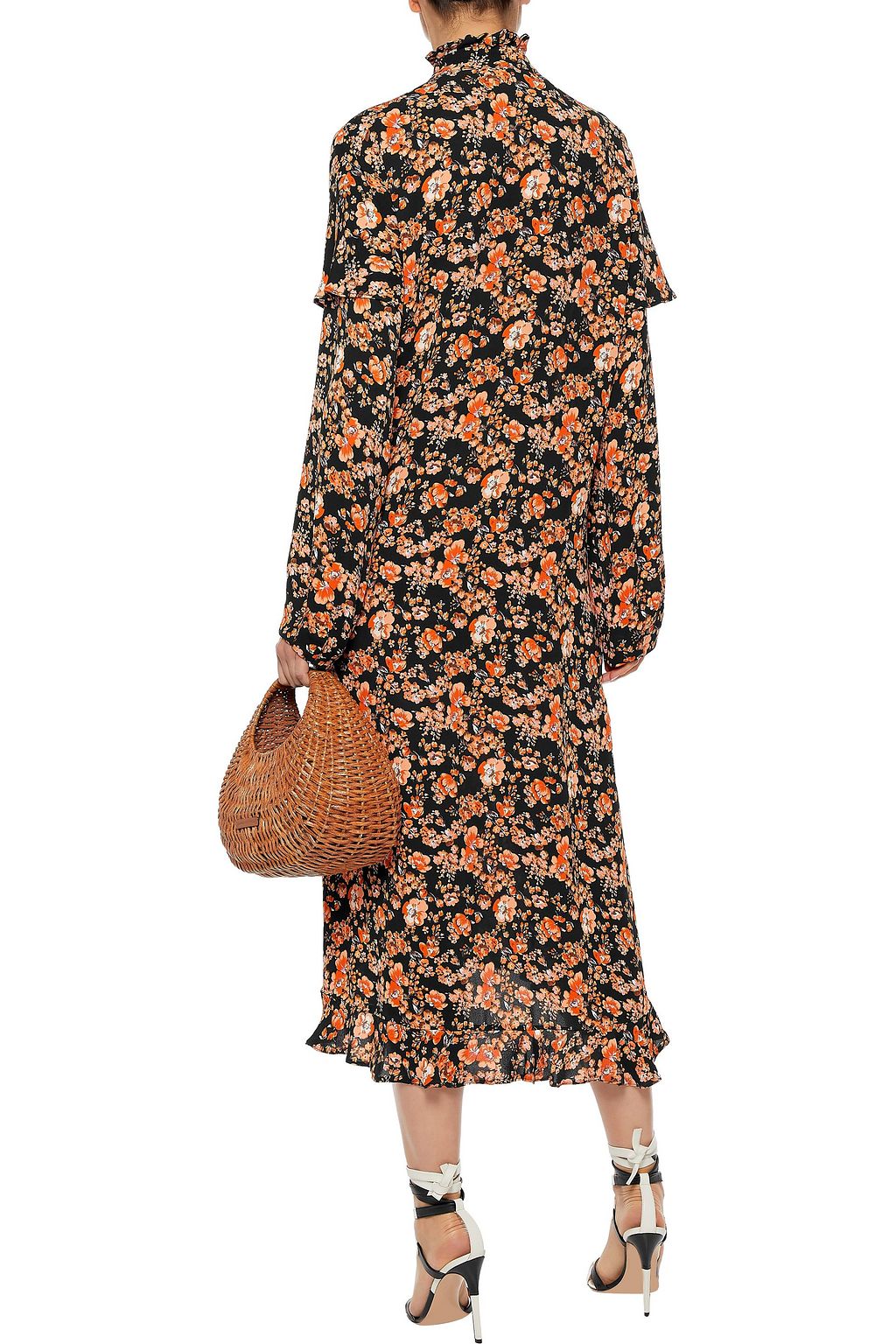 BAUM UND PFERDGARTEN Ani pussy-bow floral-print crepe de chine midi dress