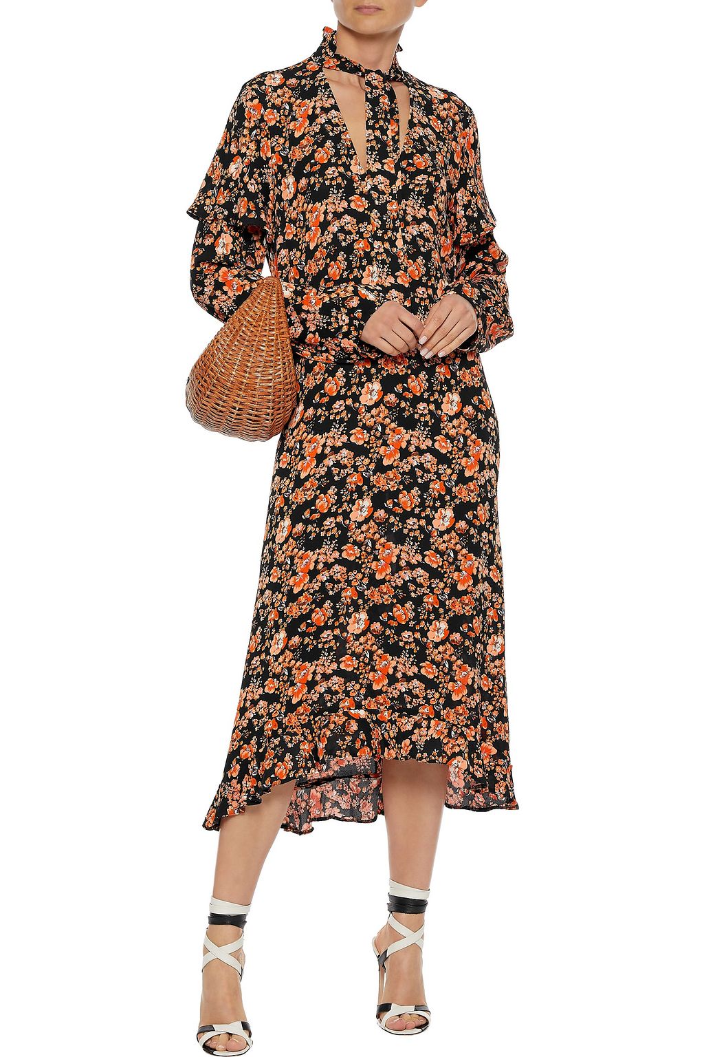BAUM UND PFERDGARTEN Ani pussy-bow floral-print crepe de chine midi dress