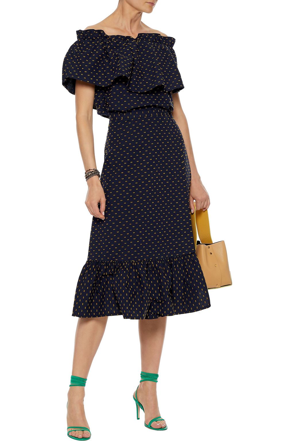 BAUM UND PFERDGARTEN Shakira ruffled fil coupé cotton-poplin midi wrap skirt