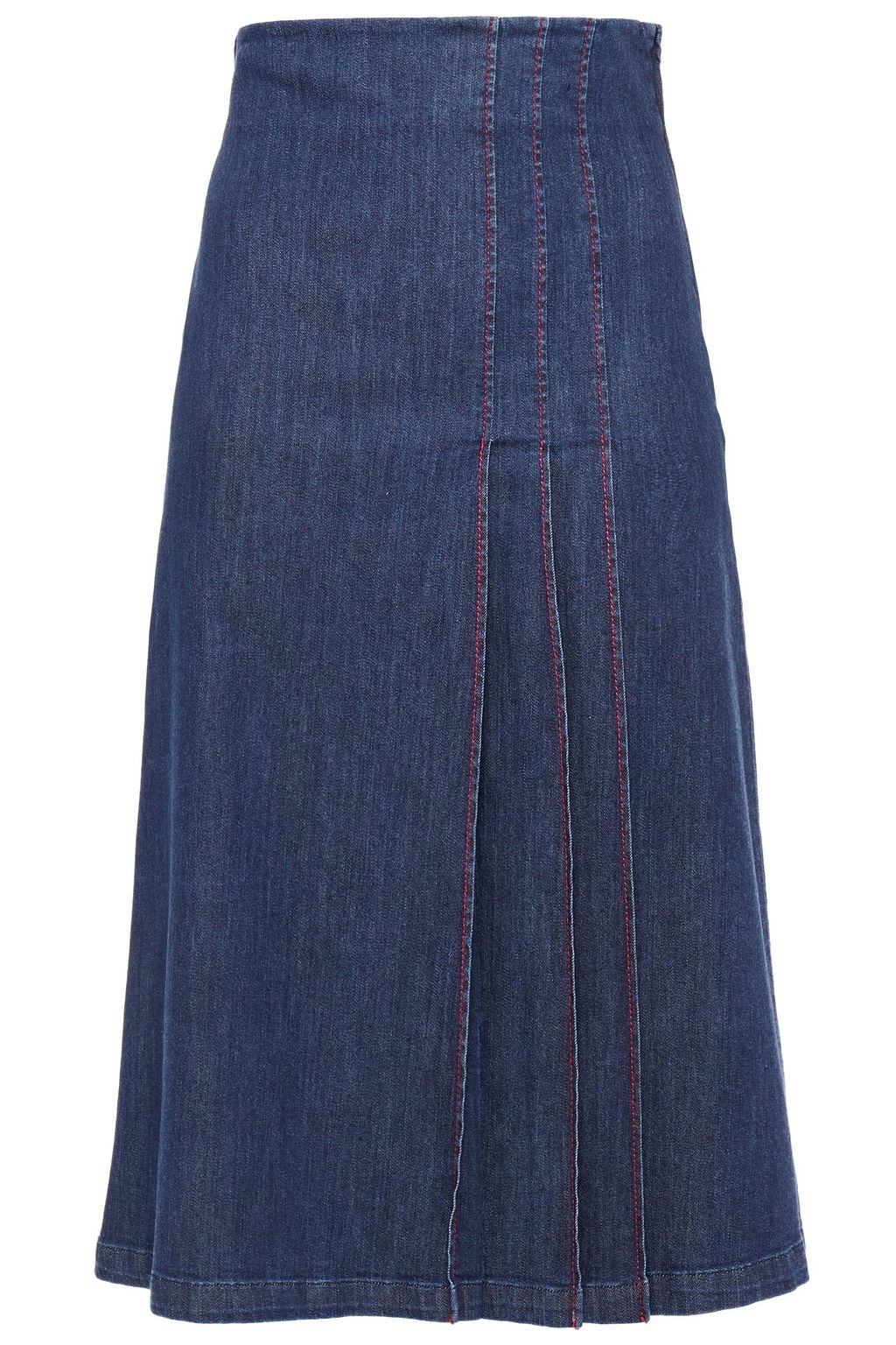 denim pleated midi skirt