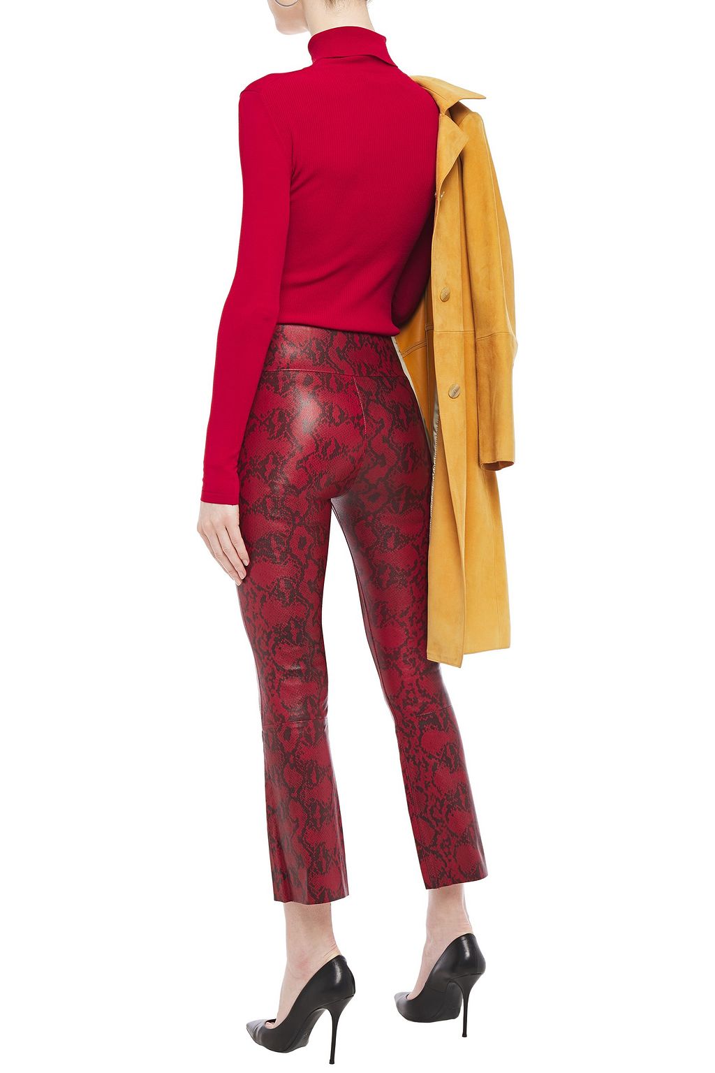 SPRWMN Snake-print stretch-leather kick-flare pants