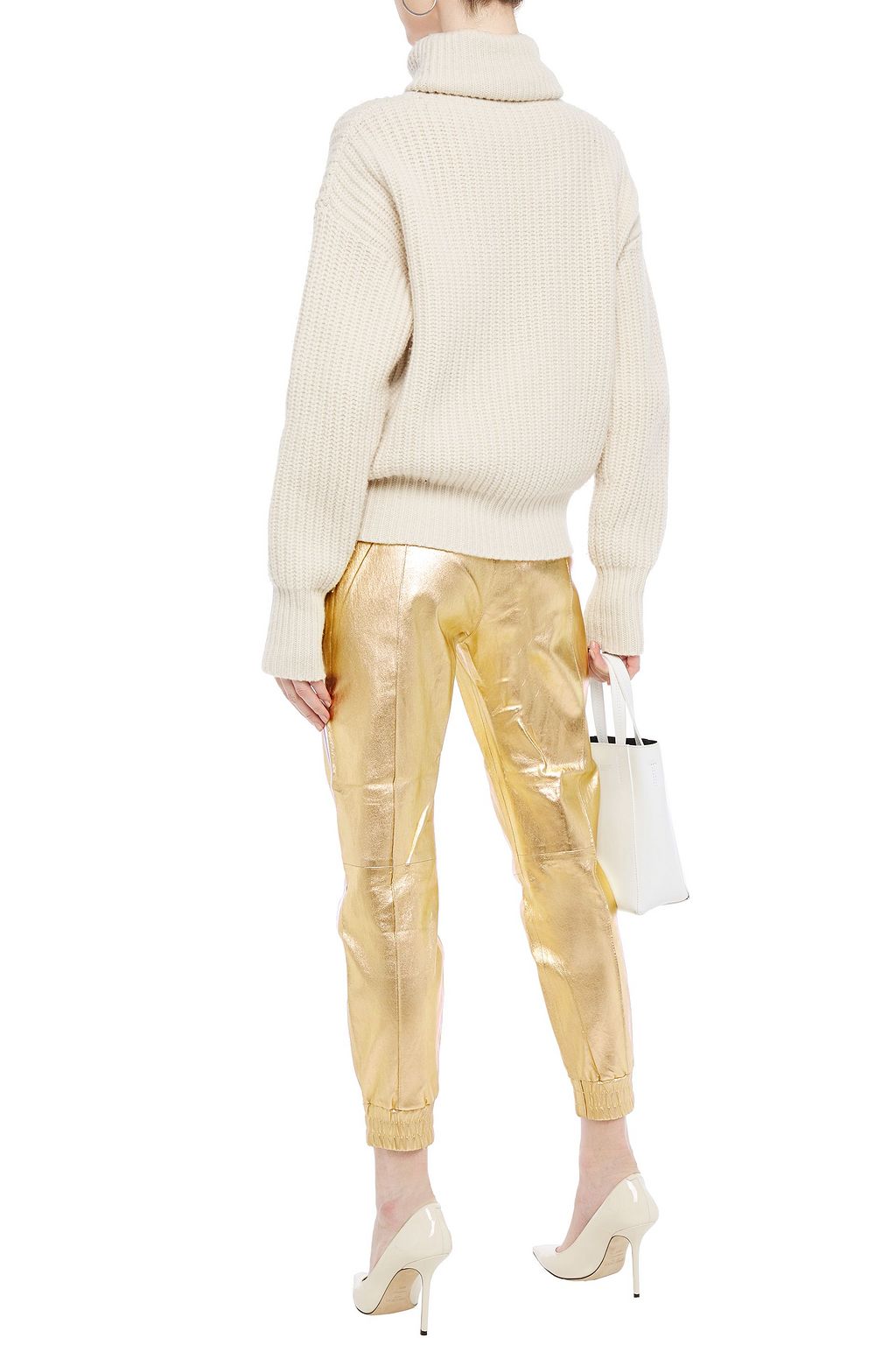 SPRWMN Striped metallic leather track pants