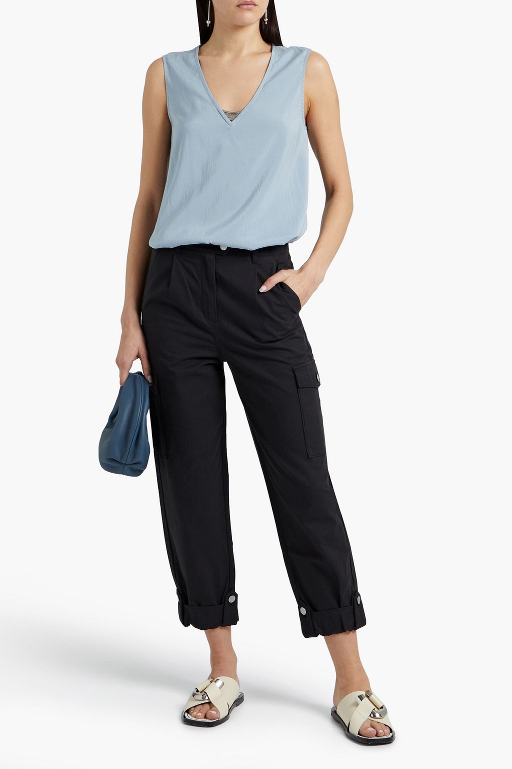 BRUNELLO CUCINELLI Bead-embellished silk-blend tank
