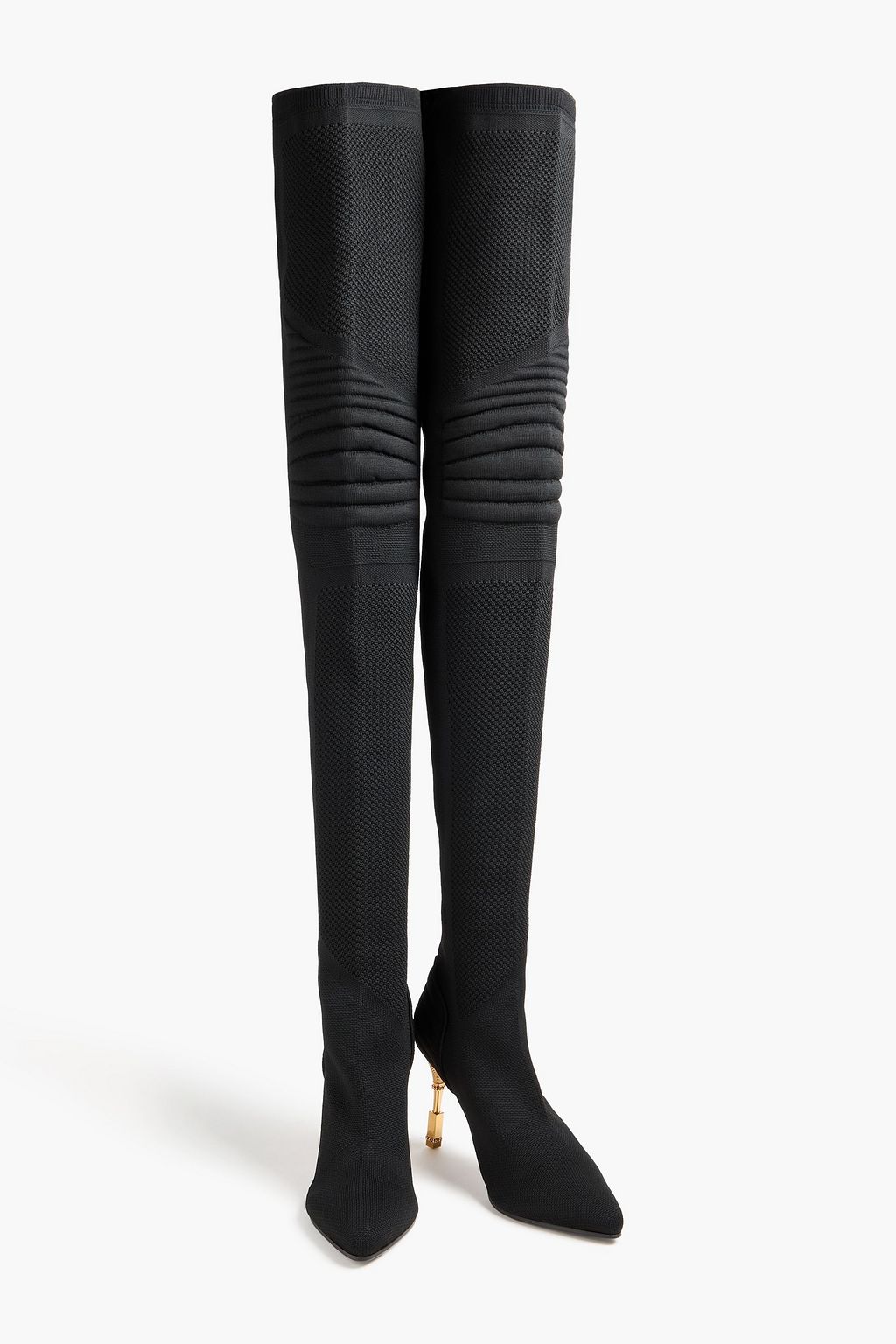 BALMAIN Medusa stretch-knit thigh boots