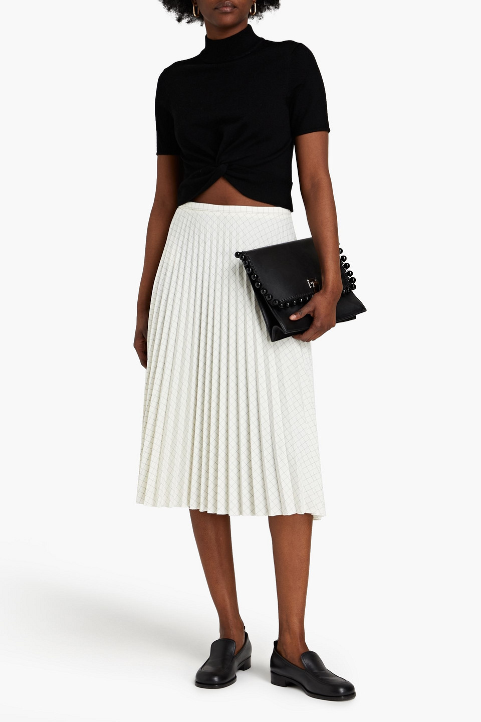 Michael Michael Kors Cropped Twist-front Merino Wool-blend Top In Black