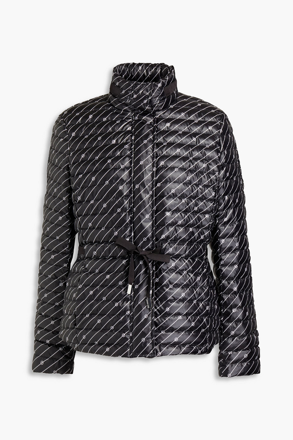 Michael Michael Kors Belted Printed Quilted Shell Down Jacket In Blue