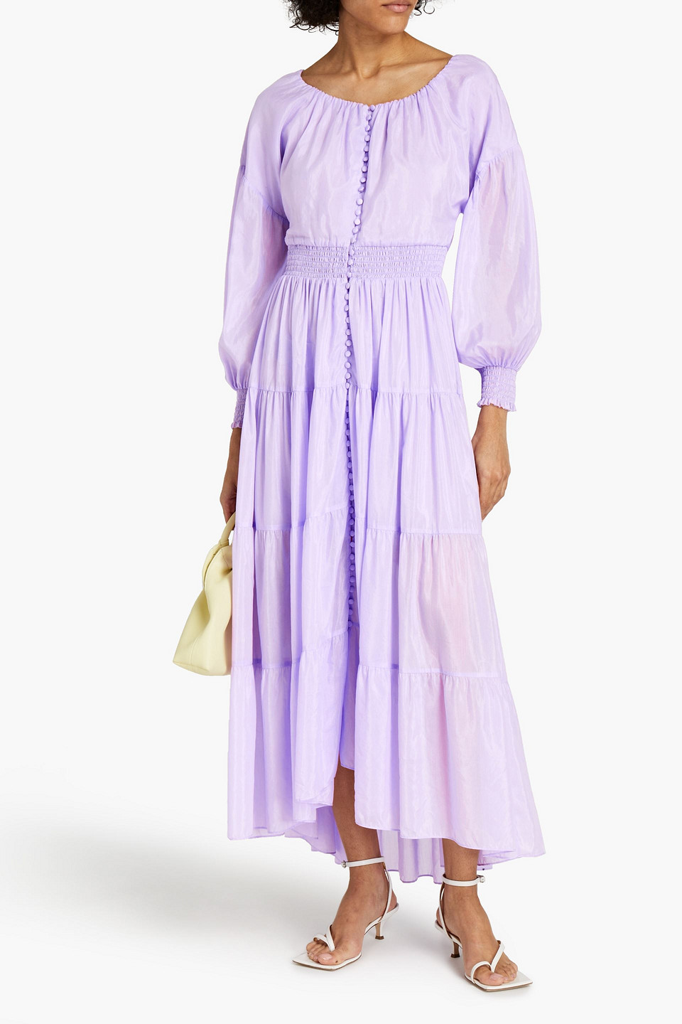 Alice And Olivia Kiara Shirred Cotton And Silk-blend Voile Midi Dress In Purple