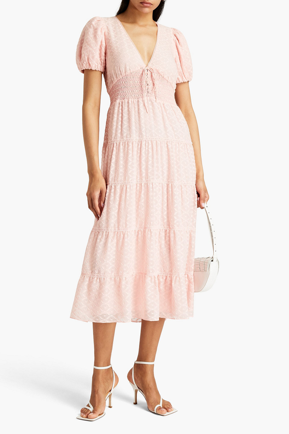 Alice And Olivia Tia Fil Coupé Silk And Cotton-blend Midi Dress