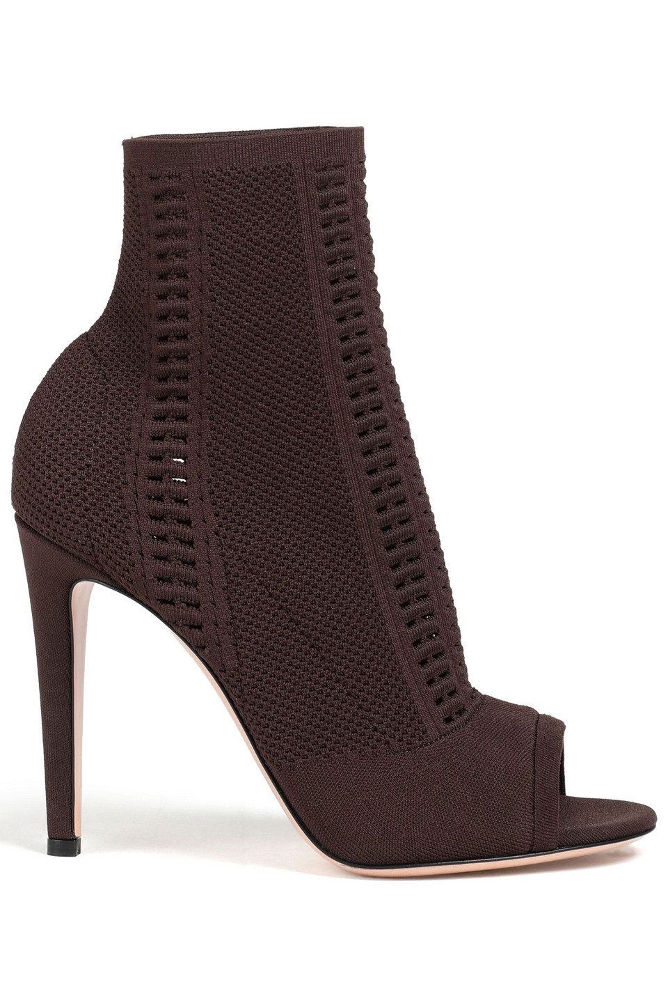 gianvito rossi - vires stretch-knit sock boots - brown - eu 35
