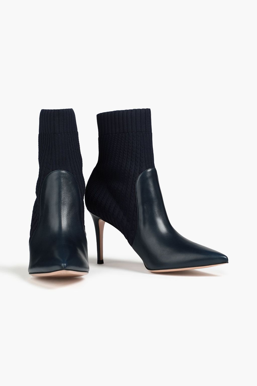 GIANVITO ROSSI Katie leather-paneled ribbed-knit sock boots