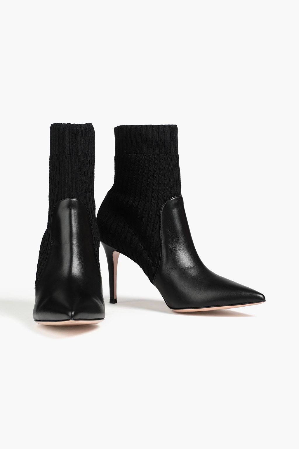 GIANVITO ROSSI Katie leather-paneled ribbed-knit sock boots