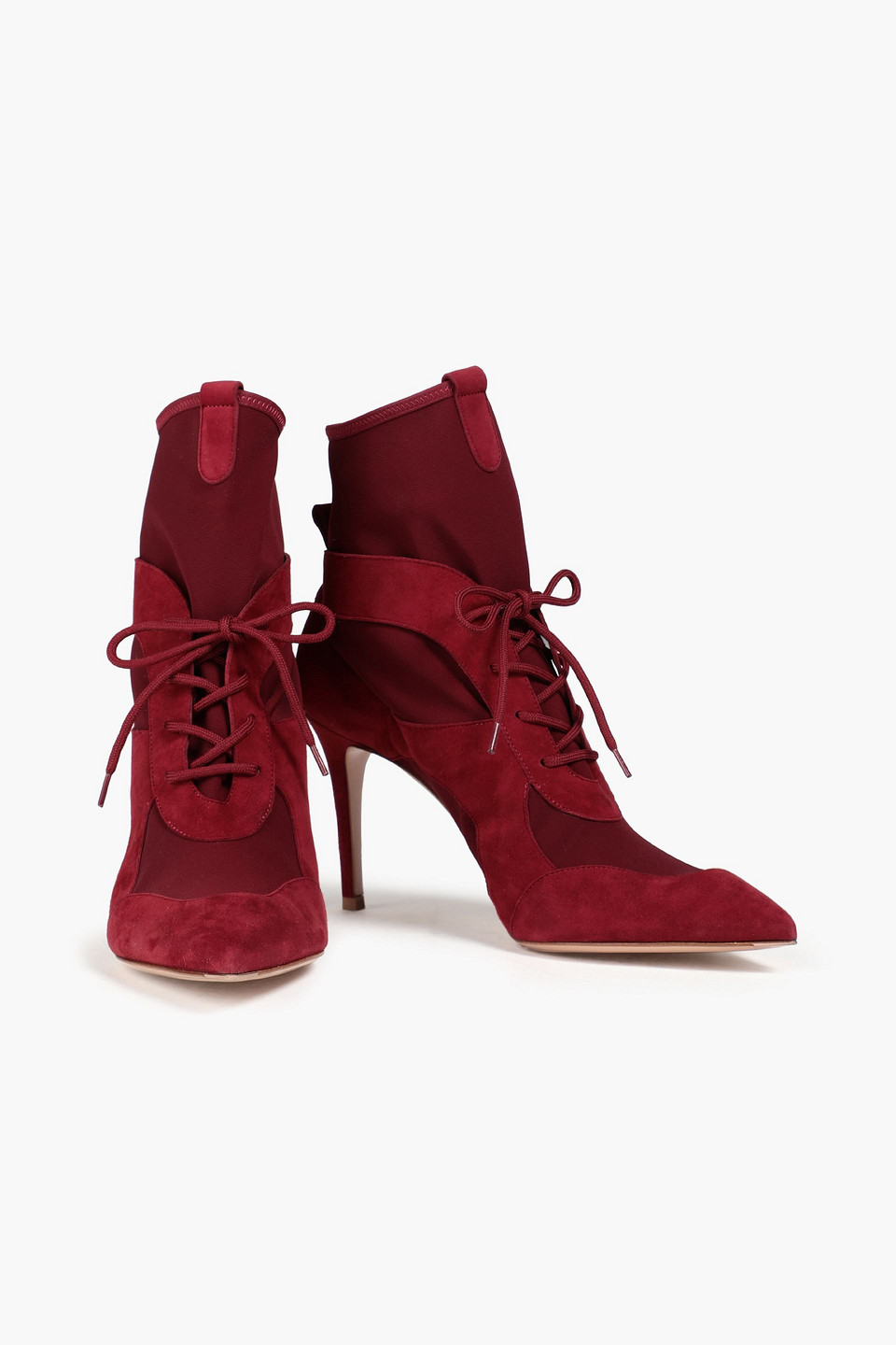 Gianvito Rossi Jenna Suede-paneled Stretch-knit Sock Boots In Brick