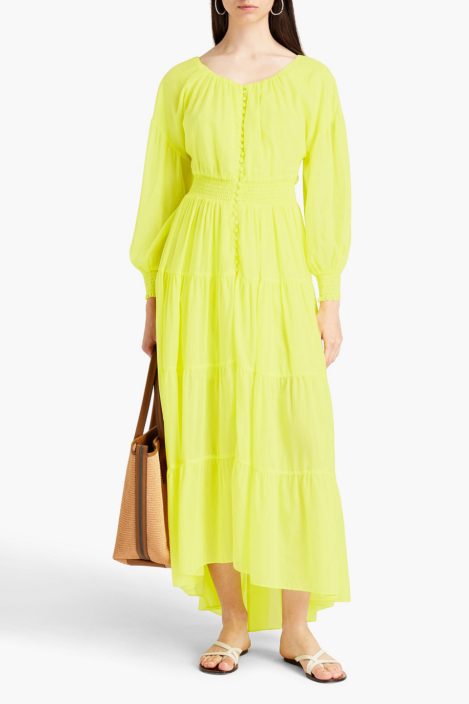 Alice And Olivia Kiara Shirred Cotton And Silk-blend Voile Midi Dress