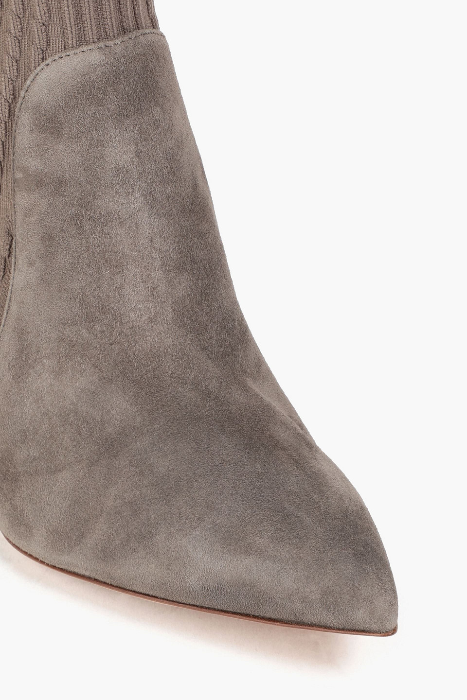 Shop Gianvito Rossi Katie Suede-paneled Stretch-knit Sock Boots In Mushroom