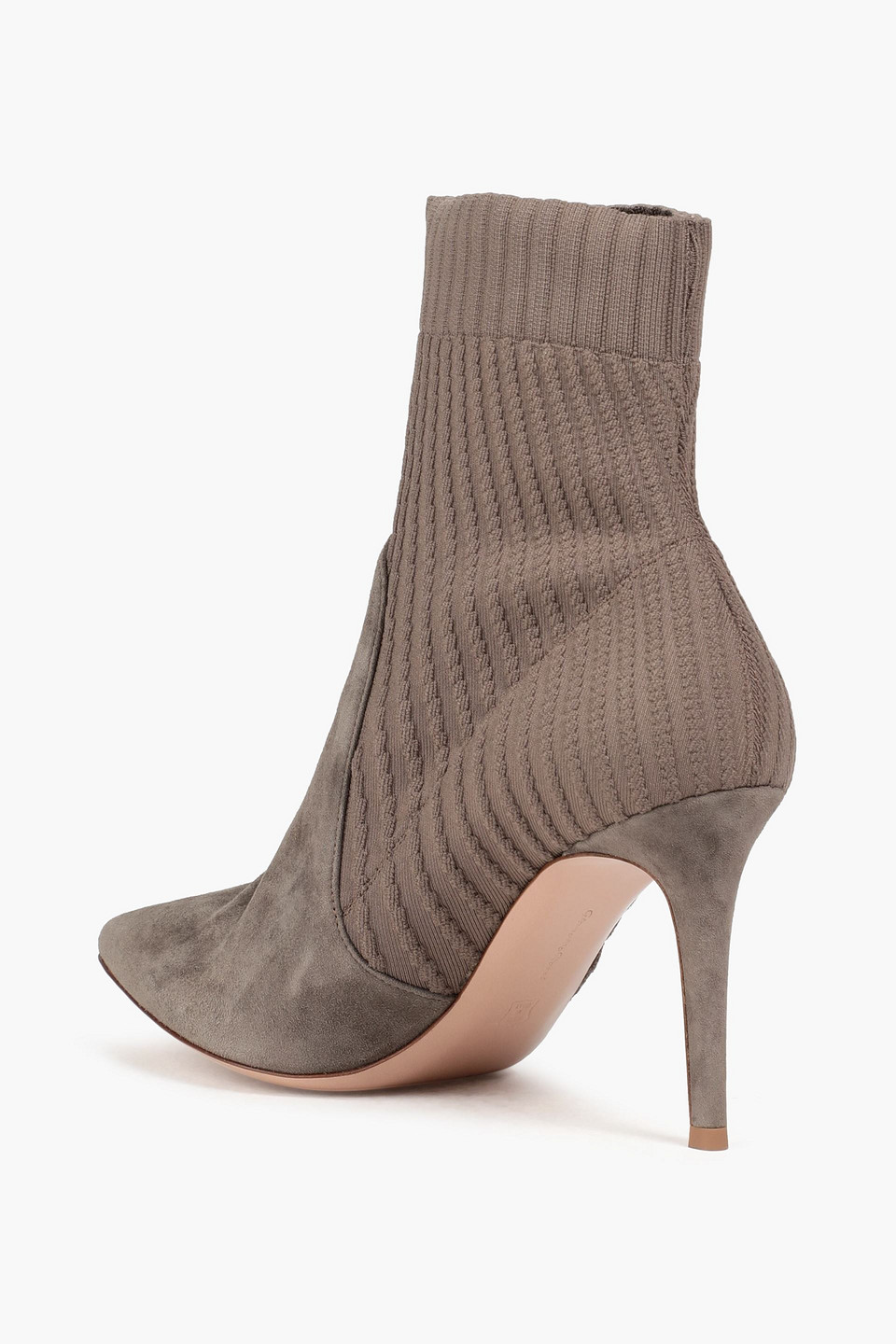 Shop Gianvito Rossi Katie Suede-paneled Stretch-knit Sock Boots In Mushroom